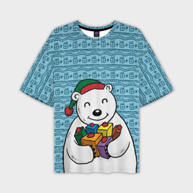 Мужская футболка OVERSIZE 3D с принтом Новогодний мишка в Курске,  |  | 2016 | медведь | мишка | новый год