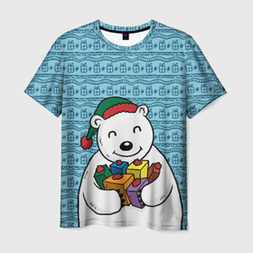 Мужская футболка 3D с принтом Новогодний мишка в Кировске, 100% полиэфир | прямой крой, круглый вырез горловины, длина до линии бедер | 2016 | медведь | мишка | новый год