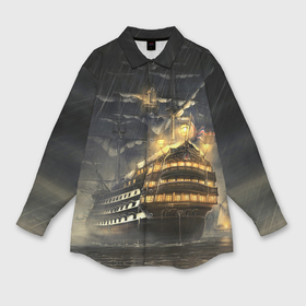 Мужская рубашка oversize 3D с принтом Боевой парусник в суровую погоду в Белгороде,  |  | Тематика изображения на принте: море | ночь | огни | океан | парусник