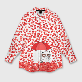 Мужская рубашка oversize 3D с принтом Сердцепад и сердитый кот в Санкт-Петербурге,  |  | зонтик | кот | сердитый | сердца | сердцепад
