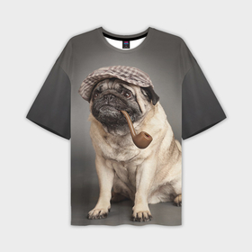 Мужская футболка oversize 3D с принтом Мопс с курительной трубкой ,  |  | животное | мопс | порода | собака