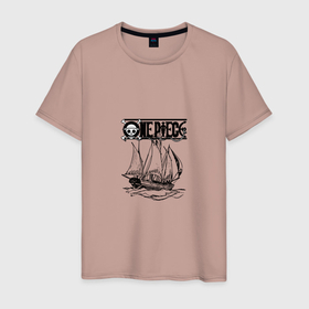 Мужская футболка хлопок с принтом One piece корабль в Курске, 100% хлопок | прямой крой, круглый вырез горловины, длина до линии бедер, слегка спущенное плечо. | пират