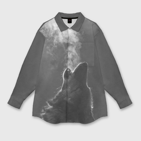 Мужская рубашка oversize 3D с принтом Воющий волк в Тюмени,  |  | animal