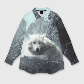 Мужская рубашка oversize 3D с принтом Волк в горах в Курске,  |  | animal