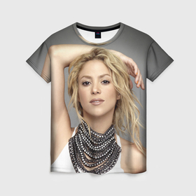 Женская футболка 3D с принтом Шакира   металлическое ожерелье в Новосибирске, 100% полиэфир ( синтетическое хлопкоподобное полотно) | прямой крой, круглый вырез горловины, длина до линии бедер | 