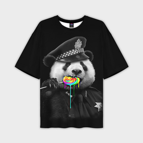 Мужская футболка oversize 3D с принтом Панда и карамель в Курске,  |  | Тематика изображения на принте: панда | черно белый
