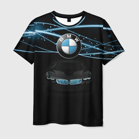 Мужская футболка 3D с принтом BMW в Курске, 100% полиэфир | прямой крой, круглый вырез горловины, длина до линии бедер | bmw | бмв | бумер | на макете изображён автомобиль bmw. автомобиль