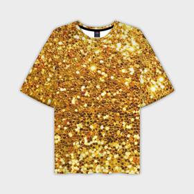 Мужская футболка oversize 3D с принтом Золотое мерцание ,  |  | Тематика изображения на принте: зеркала | золотая россыпь | золото | золотое | мерцание | свет | яркий