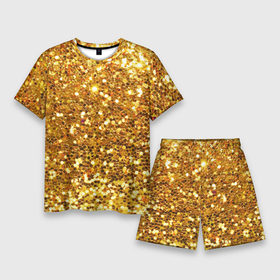 Мужской костюм с шортами 3D с принтом Золотое мерцание ,  |  | Тематика изображения на принте: зеркала | золотая россыпь | золото | золотое | мерцание | свет | яркий