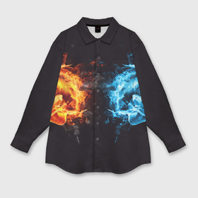 Мужская рубашка oversize 3D с принтом Лёд и пламя ,  |  | Тематика изображения на принте: вода | красный | лёд и пламя | огонь | руки | синий | столкновение | удар