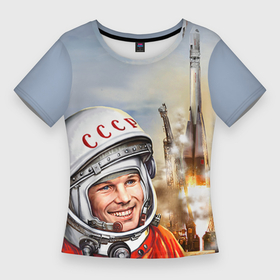 Женская футболка 3D Slim с принтом Гагарин 8 в Новосибирске,  |  | 12 апреля | гагарин | день космонавтики | космонавт | космонавтика | космос | юра | юрий