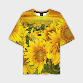 Мужская футболка oversize 3D с принтом Подсолнухи в Кировске,  |  | желтый | солнце | цветок | яркий