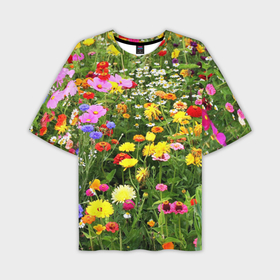 Мужская футболка oversize 3D с принтом Полевые цветы луговые в Петрозаводске,  |  | Тематика изображения на принте: поле | полевые цветы | цветы
