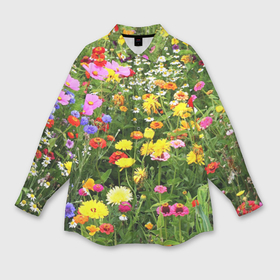 Мужская рубашка oversize 3D с принтом Полевые цветы луговые в Петрозаводске,  |  | Тематика изображения на принте: поле | полевые цветы | цветы