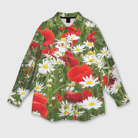 Мужская рубашка oversize 3D с принтом Полевые цветы  маки и ромашки в Петрозаводске,  |  | Тематика изображения на принте: поле | полевые цветы | цветы