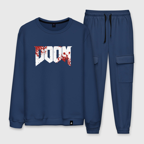 Мужской костюм хлопок с принтом Doom 2016 в Ухте, 100% хлопок | на свитшоте круглая горловина, мягкая резинка по низу. Брюки заужены к низу, на них два вида карманов: два “обычных” по бокам и два объемных, с клапанами, расположенные ниже линии бедра. Брюки с мягкой трикотажной резинкой на поясе и по низу штанин. В поясе для дополнительного комфорта — широкие завязки | Тематика изображения на принте: 2016 | doom | дум | игра | игры | кровь | череп | черепа
