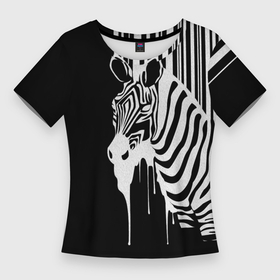 Женская футболка 3D Slim с принтом Зебра в Санкт-Петербурге,  |  | граффити | зебра | искусство | прикольные картинки | чёрно белое