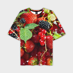 Мужская футболка oversize 3D с принтом Любимые ягоды в Санкт-Петербурге,  |  | вкусно | голубика | дача | деревня | ежевика | зелень | клубника | малина | огород | полезно | сад | смородина | сок | фрукты | черника | шиповник | ягоды