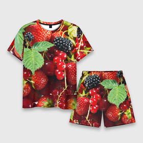 Мужской костюм с шортами 3D с принтом Любимые ягоды ,  |  | Тематика изображения на принте: вкусно | голубика | дача | деревня | ежевика | зелень | клубника | малина | огород | полезно | сад | смородина | сок | фрукты | черника | шиповник | ягоды