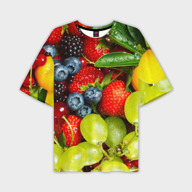 Мужская футболка oversize 3D с принтом Вкусные ягоды ,  |  | виноград | вкусно | голубика | дача | деревня | ежевика | клубника | малина | огород | полезно | рябина | сад | смородина | сок | фрукты | черника | ягоды