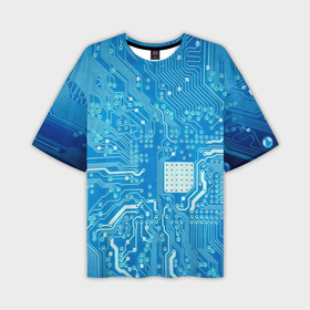 Мужская футболка oversize 3D с принтом Системная плата в Санкт-Петербурге,  |  | кибер | микросхема | синий