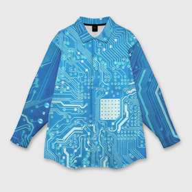 Мужская рубашка oversize 3D с принтом Системная плата в Новосибирске,  |  | кибер | микросхема | синий
