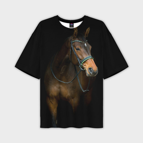Мужская футболка oversize 3D с принтом Породистый жеребец в Санкт-Петербурге,  |  | Тематика изображения на принте: жеребец | животные | конь | лошадка | лошадь | погоня | седло | скакун | скачки | узда