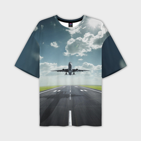 Мужская футболка oversize 3D с принтом Самолет в Тюмени,  |  | взлет | небо | природа