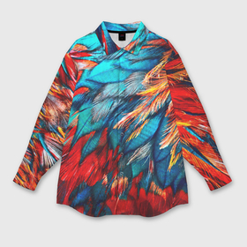 Мужская рубашка oversize 3D с принтом Перья в Новосибирске,  |  | красный | текстура | цветной | яркий