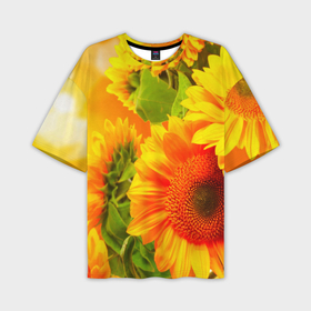 Мужская футболка oversize 3D с принтом Подсолнух в Петрозаводске,  |  | Тематика изображения на принте: желтая | подсолнух | поле | природа | цветы
