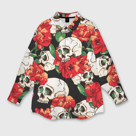 Мужская рубашка oversize 3D с принтом Черепки и розы в Санкт-Петербурге,  |  | music | rock | skull | музыка | рок | череп | черепа