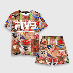 Мужской костюм с шортами 3D с принтом Волейбол  скрытые знаки FIVB в Кировске,  |  | Тематика изображения на принте: fiv3 | volleyball | волейбол