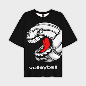 Мужская футболка oversize 3D с принтом Волейбольный мяч  злой и зубастый в Петрозаводске,  |  | volleyball | волейбол