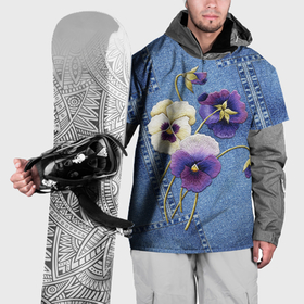 Накидка на куртку 3D с принтом Фиалки на джинсовой ткани , 100% полиэстер |  | Тематика изображения на принте: джинсовый | джинсы | цветы