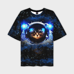 Мужская футболка oversize 3D с принтом Кот космонавт ,  |  | звёздное небо | космос | кот | кошка | прикольные картинки