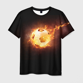 Мужская футболка 3D с принтом Огненный мяч в Новосибирске, 100% полиэфир | прямой крой, круглый вырез горловины, длина до линии бедер | Тематика изображения на принте: мяч | огненный | спорт | футбол