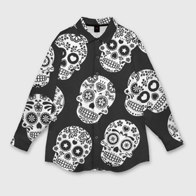 Мужская рубашка oversize 3D с принтом Черепа в Петрозаводске,  |  | день мертвых | мексика | паттерн | традция | узоры | цветы | черно белый | черный