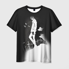 Мужская футболка 3D с принтом Тетрадь смерти 7 в Петрозаводске, 100% полиэфир | прямой крой, круглый вырез горловины, длина до линии бедер | death note | l | дэсу ното | кира | лайт | лайт ягами | рюк. миса | синигами | эл