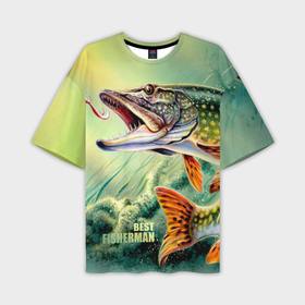 Мужская футболка oversize 3D с принтом Лучший рыбак ,  |  | bait | best fisherman | driftwood | fish | fishing | hook | pike | river bottom | water | вода | дно | коряга | крючок | лучший рыбак | наживка | река | рыба | рыбалка | щука
