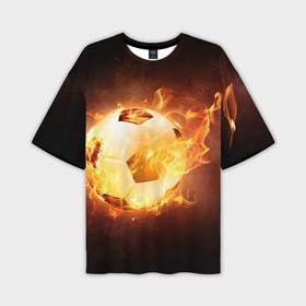 Мужская футболка oversize 3D с принтом Мяч в Новосибирске,  |  | Тематика изображения на принте: горит | мяч | мячик | огненный мяч | огонь | пламя | свет | темнота | тень | футбол