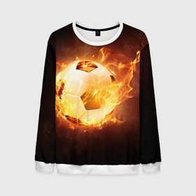 Мужской свитшот 3D с принтом Мяч в Новосибирске, 100% полиэстер с мягким внутренним слоем | круглый вырез горловины, мягкая резинка на манжетах и поясе, свободная посадка по фигуре | горит | мяч | мячик | огненный мяч | огонь | пламя | свет | темнота | тень | футбол