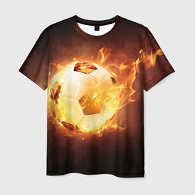 Мужская футболка 3D с принтом Мяч в Курске, 100% полиэфир | прямой крой, круглый вырез горловины, длина до линии бедер | Тематика изображения на принте: горит | мяч | мячик | огненный мяч | огонь | пламя | свет | темнота | тень | футбол