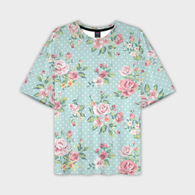 Мужская футболка oversize 3D с принтом Цветы ретро 1 в Санкт-Петербурге,  |  |   | винтаж | прованс | роза | роспись | узор | цветок | цветы