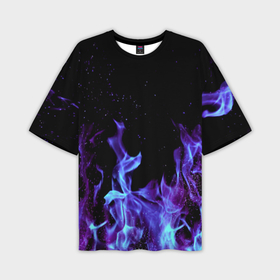 Мужская футболка oversize 3D с принтом Синий огонь в Белгороде,  |  | Тематика изображения на принте: дым | разные | синий | цветные