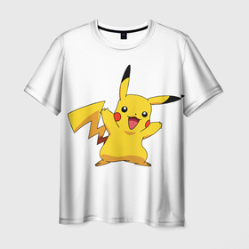 Мужская футболка 3D с принтом Pikachu в Курске, 100% полиэфир | прямой крой, круглый вырез горловины, длина до линии бедер | pikachu