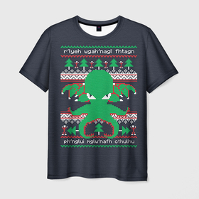 Мужская футболка 3D с принтом Новогодний свитер Ктулху , 100% полиэфир | прямой крой, круглый вырез горловины, длина до линии бедер | cthulhu | new year | ктулху | лавкрафт | новогодний