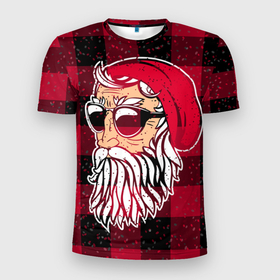 Мужская футболка 3D Slim с принтом Санта хипстер в Белгороде, 100% полиэстер с улучшенными характеристиками | приталенный силуэт, круглая горловина, широкие плечи, сужается к линии бедра | борода | зима | новый год | очки | праздник | рождество | санта | хипстер