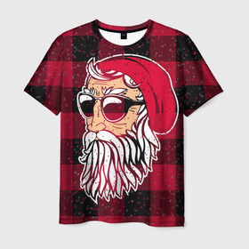 Мужская футболка 3D с принтом Санта хипстер в Екатеринбурге, 100% полиэфир | прямой крой, круглый вырез горловины, длина до линии бедер | борода | зима | новый год | очки | праздник | рождество | санта | хипстер