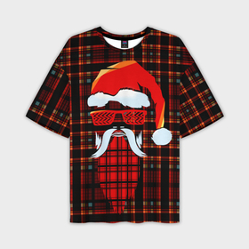 Мужская футболка oversize 3D с принтом Санта Клаус хипстер в Новосибирске,  |  | Тематика изображения на принте: борода | зима | новый год | очки | праздник | рождество | санта | хипстер
