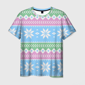Мужская футболка 3D с принтом Норвежские узоры в Санкт-Петербурге, 100% полиэфир | прямой крой, круглый вырез горловины, длина до линии бедер | Тематика изображения на принте: зима | нг | новый год | норвежские узоры | рождество | свитер | снег